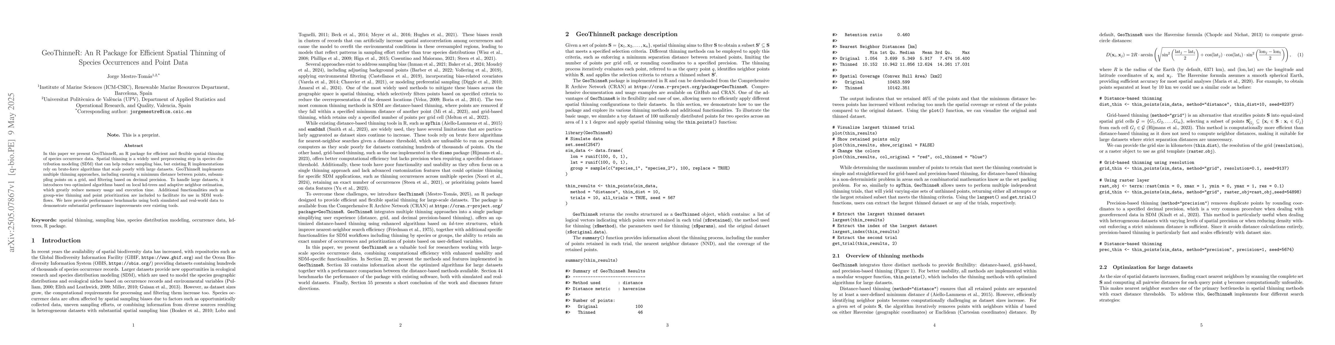 Thumbnail for GeoThinneR: An R Package for Efficient Spatial Thinning of Species
  Occurrences and Point Data