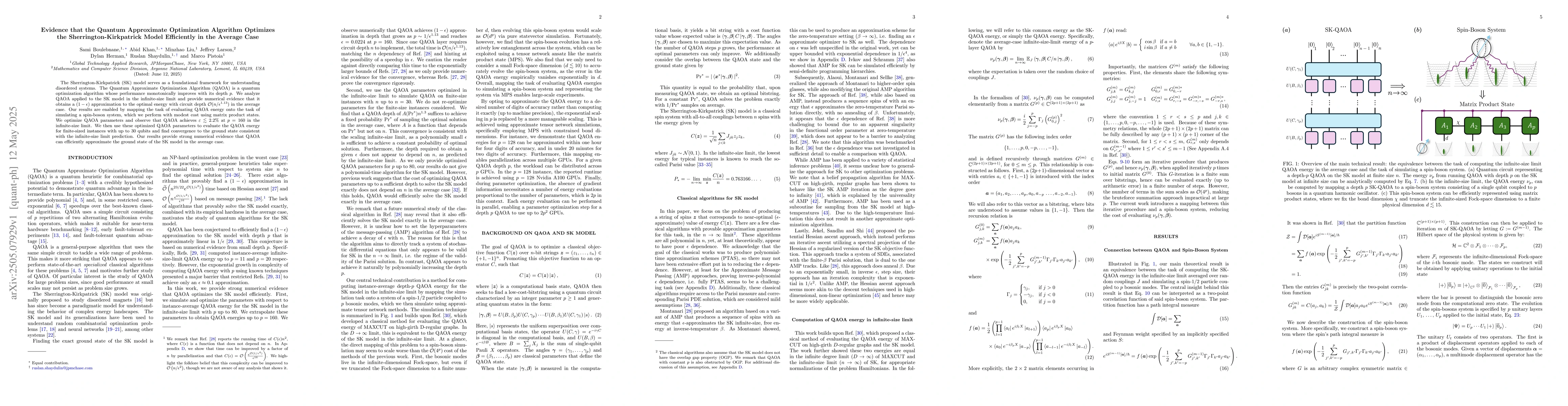 Thumbnail for Evidence that the Quantum Approximate Optimization Algorithm Optimizes
  the Sherrington-Kirkpatrick Model Efficiently in the Average Case
