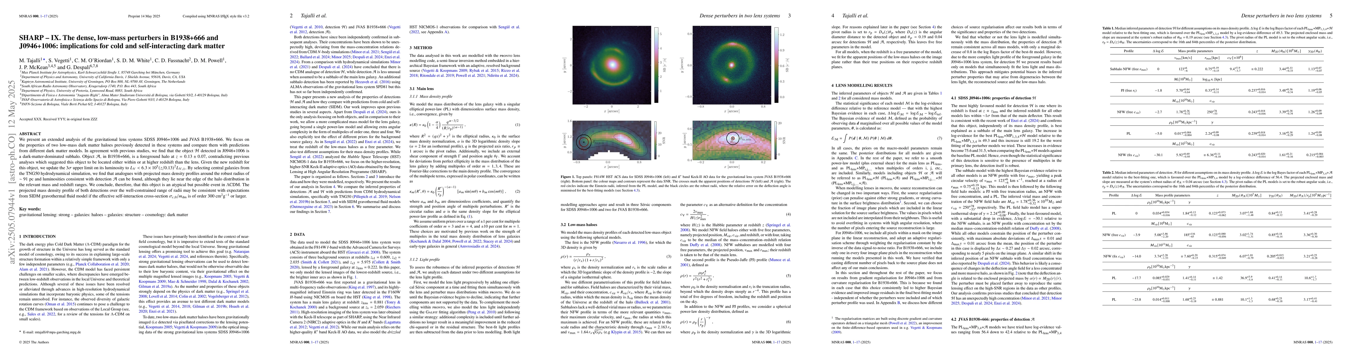 Thumbnail for SHARP -- IX. The dense, low-mass perturbers in B1938+666 and J0946+1006:
  implications for cold and self-interacting dark matter