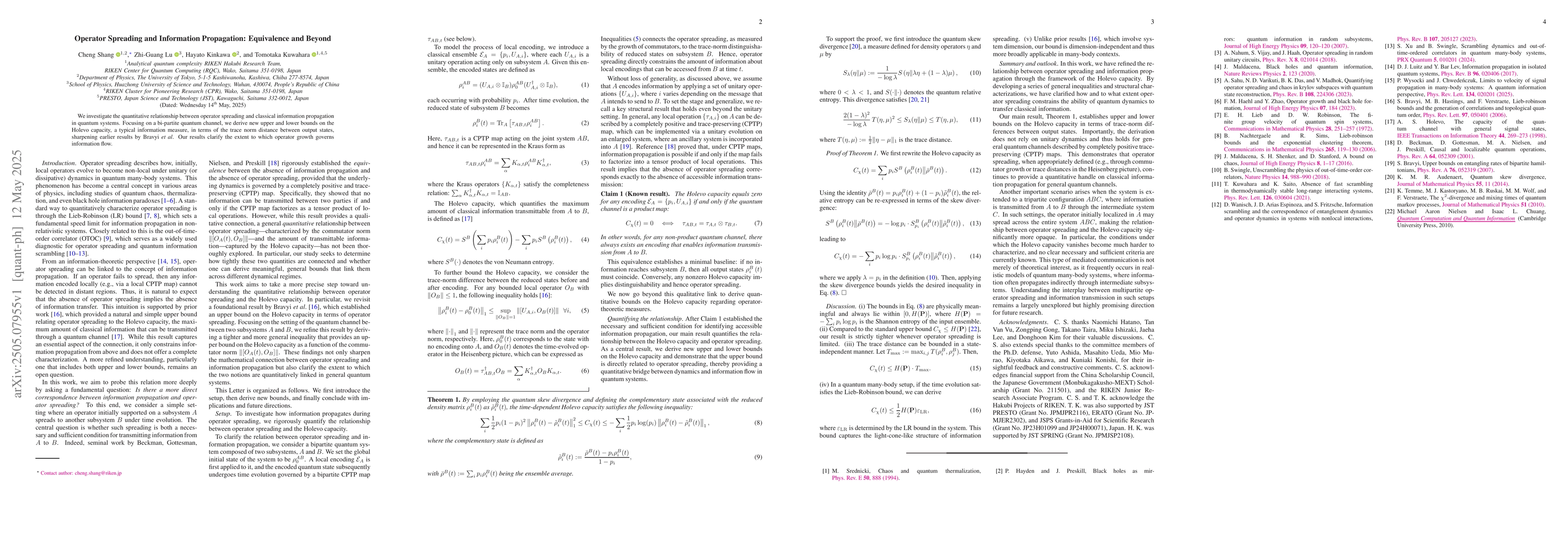 Thumbnail for Operator Spreading and Information Propagation: Equivalence and Beyond