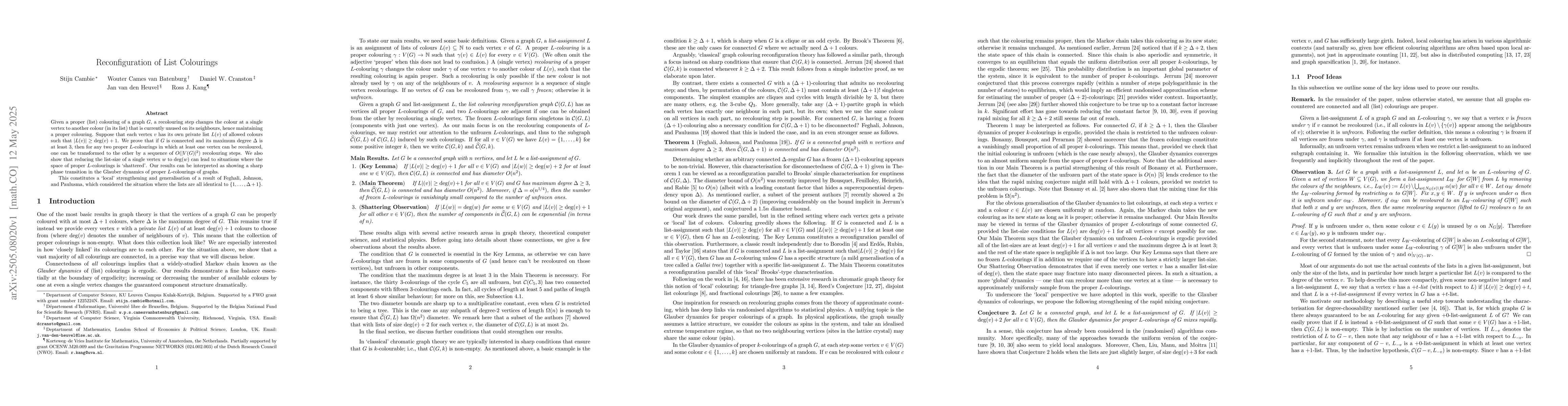 Thumbnail for Reconfiguration of List Colourings