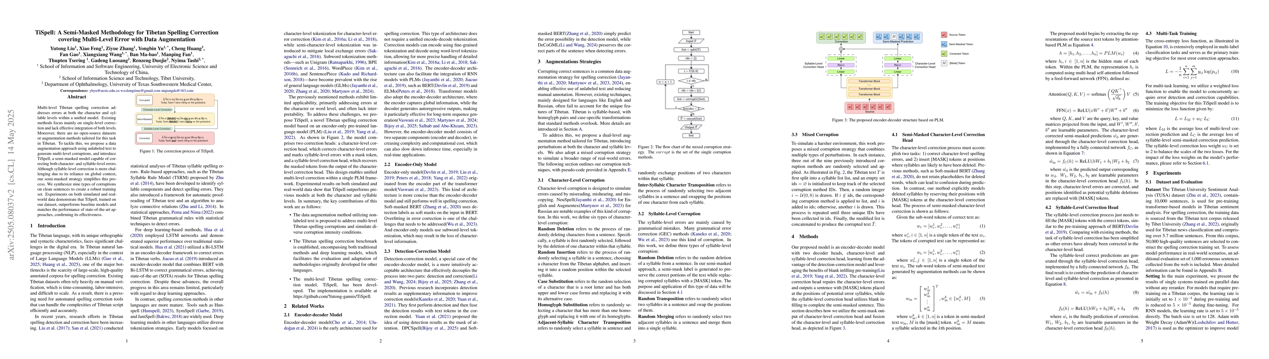 Thumbnail for TiSpell: A Semi-Masked Methodology for Tibetan Spelling Correction
  covering Multi-Level Error with Data Augmentation