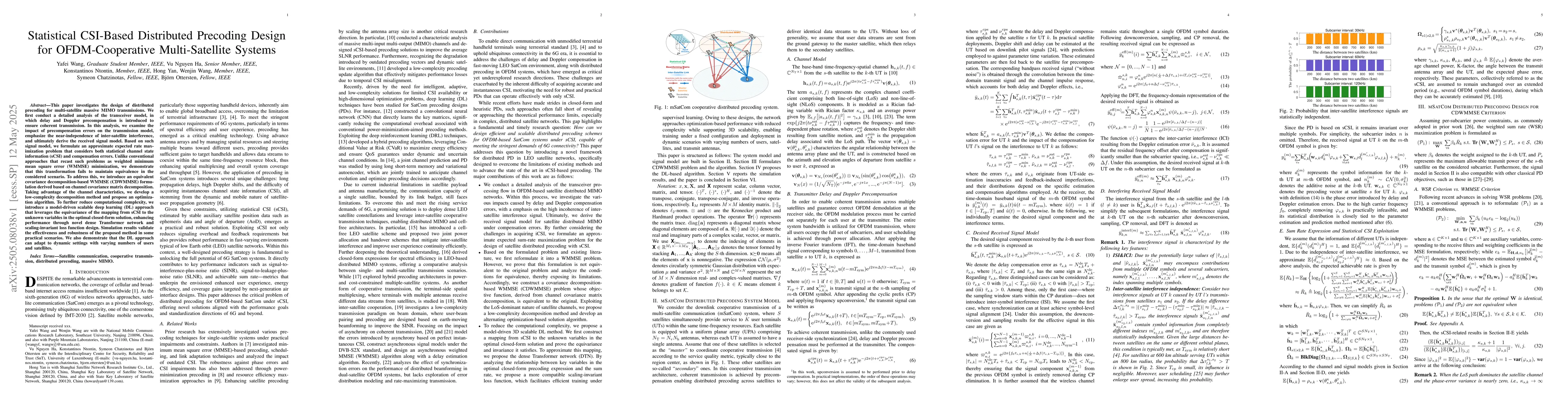 Thumbnail for Statistical CSI-Based Distributed Precoding Design for OFDM-Cooperative
  Multi-Satellite Systems