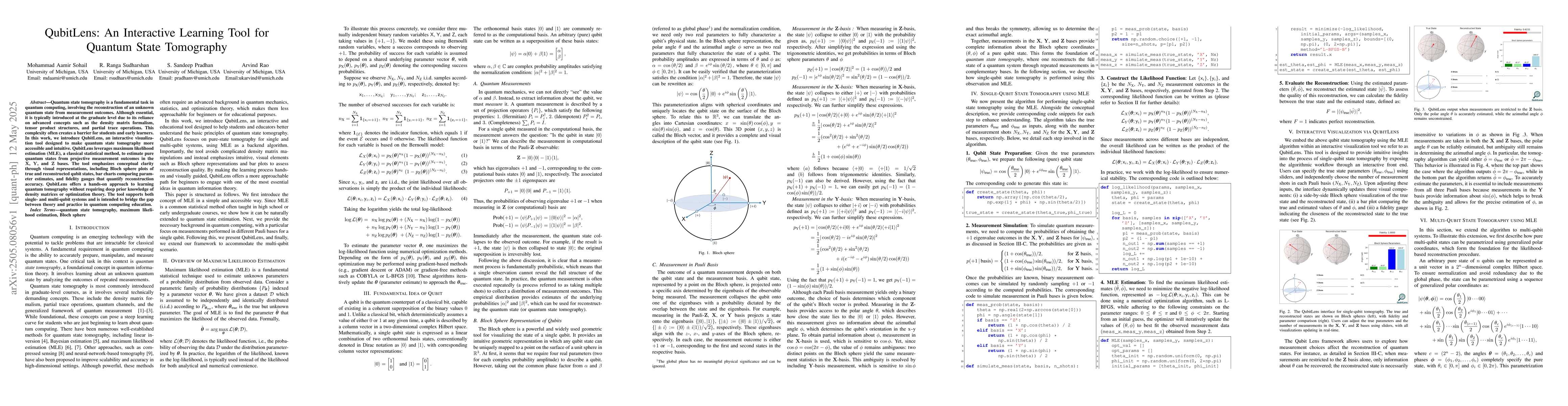 Thumbnail for QubitLens: An Interactive Learning Tool for Quantum State Tomography