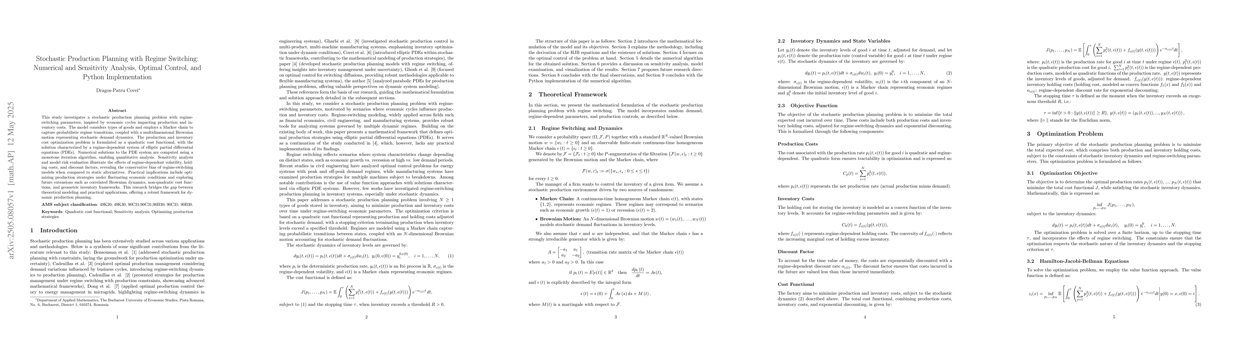 Thumbnail for Stochastic Production Planning with Regime Switching: Numerical and
  Sensitivity Analysis, Optimal Control, and Python Implementation