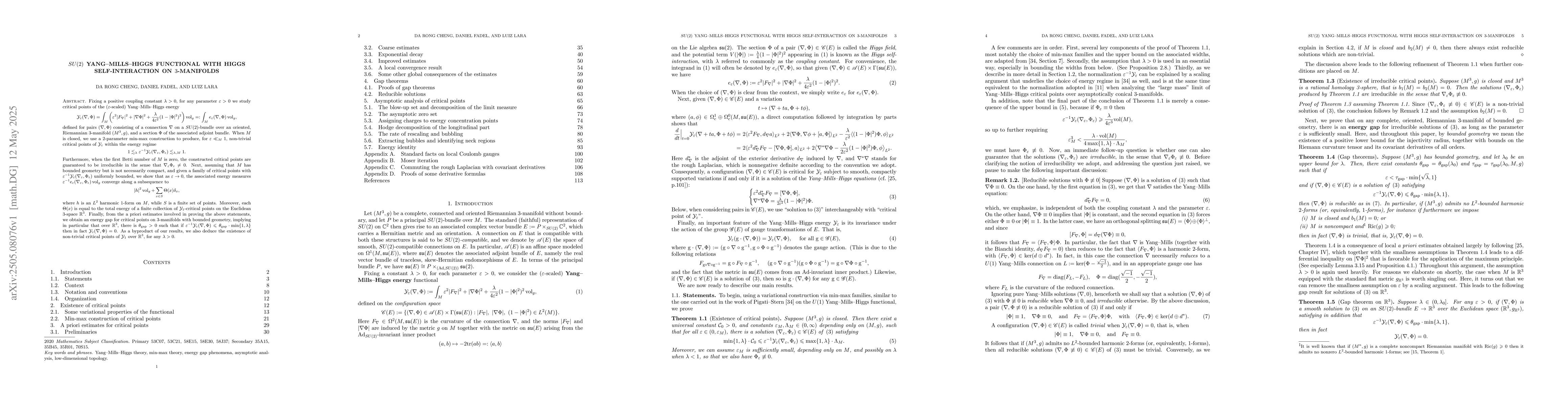 Thumbnail for $SU(2)$ Yang-Mills-Higgs functional with Higgs self-interaction on
  $3$-manifolds