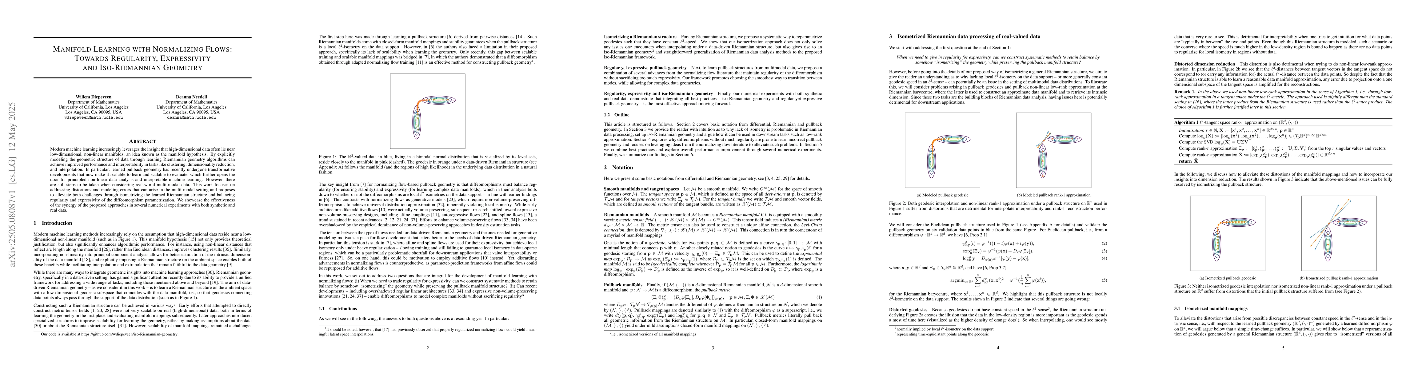 Thumbnail for Manifold Learning with Normalizing Flows: Towards Regularity,
  Expressivity and Iso-Riemannian Geometry