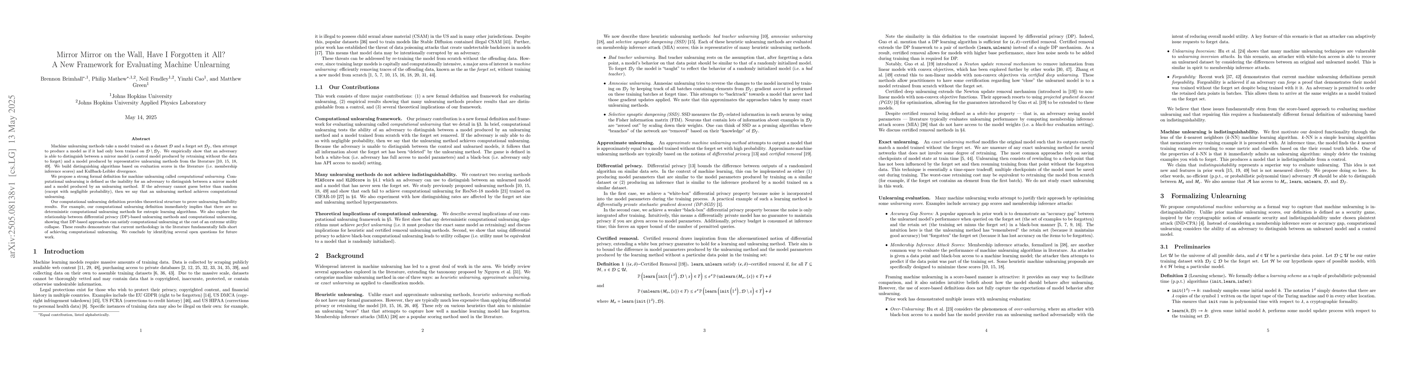Thumbnail for Mirror Mirror on the Wall, Have I Forgotten it All? A New Framework for
  Evaluating Machine Unlearning