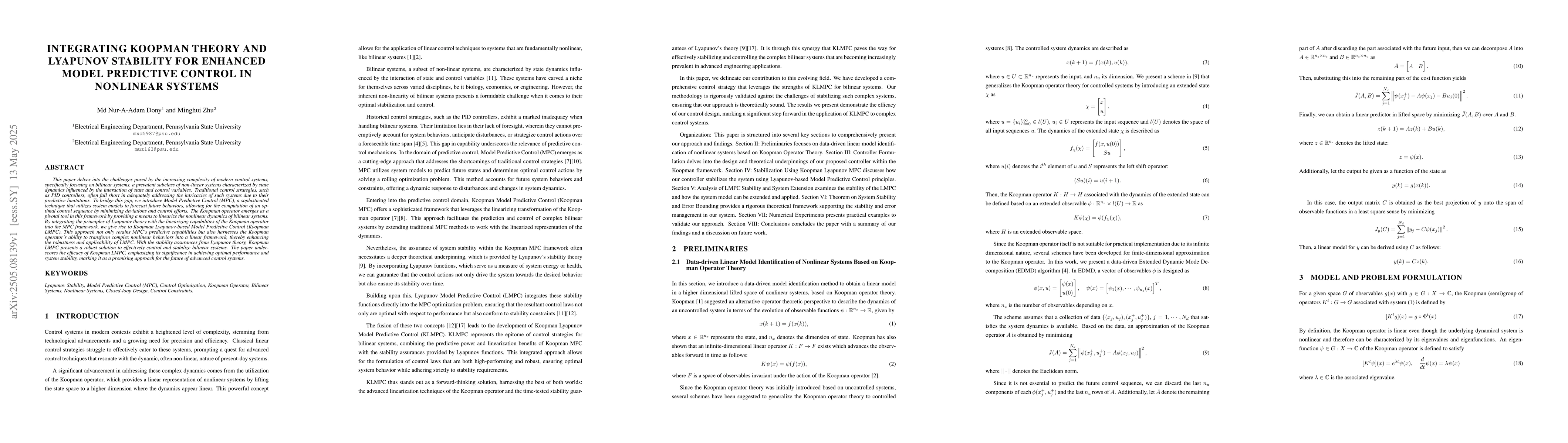 Thumbnail for Integrating Koopman theory and Lyapunov stability for enhanced model
  predictive control in nonlinear systems