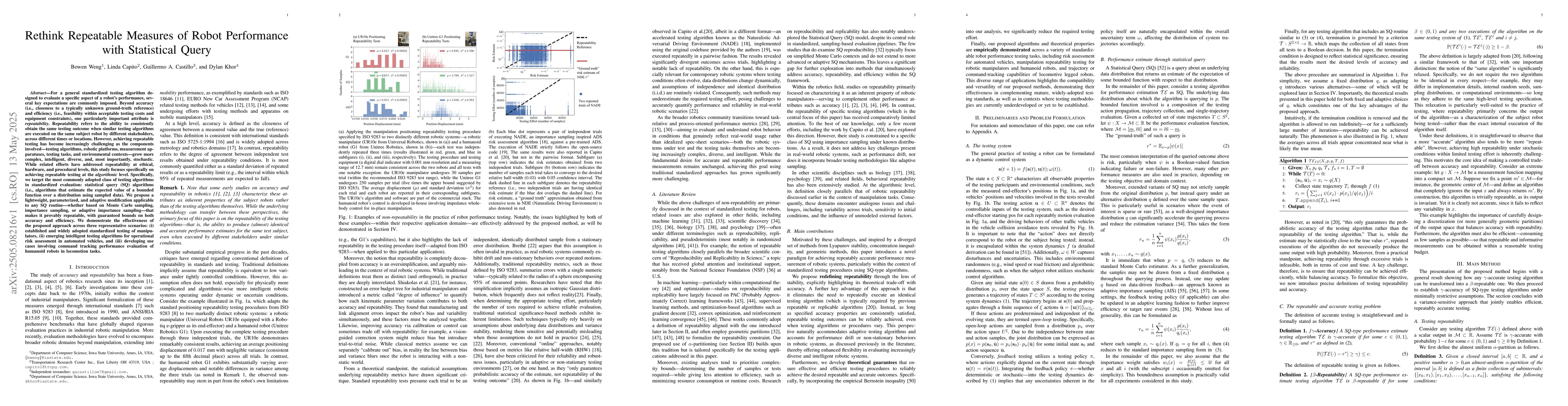 Thumbnail for Rethink Repeatable Measures of Robot Performance with Statistical Query
