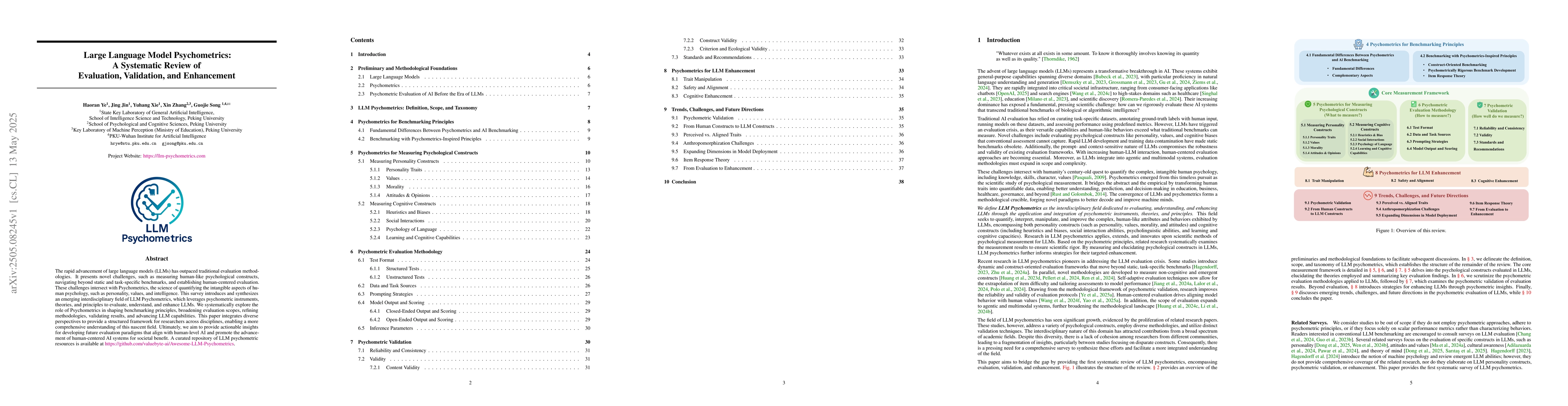 Thumbnail for Large Language Model Psychometrics: A Systematic Review of Evaluation,
  Validation, and Enhancement
