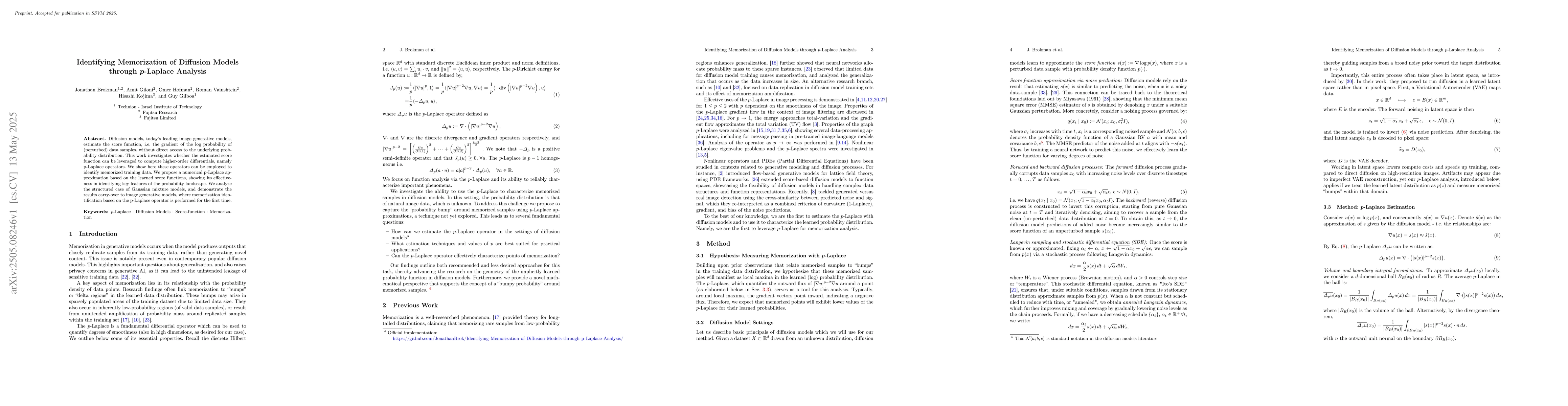 Thumbnail for Identifying Memorization of Diffusion Models through p-Laplace Analysis