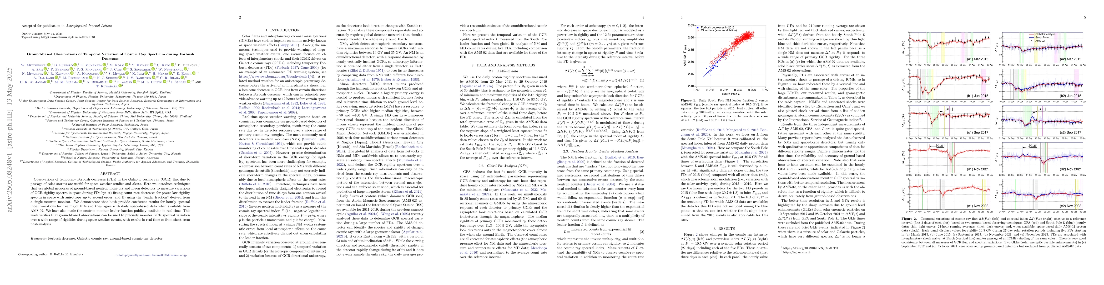 Thumbnail for Ground-based Observations of Temporal Variation of Cosmic Ray Spectrum
  during Forbush Decreases
