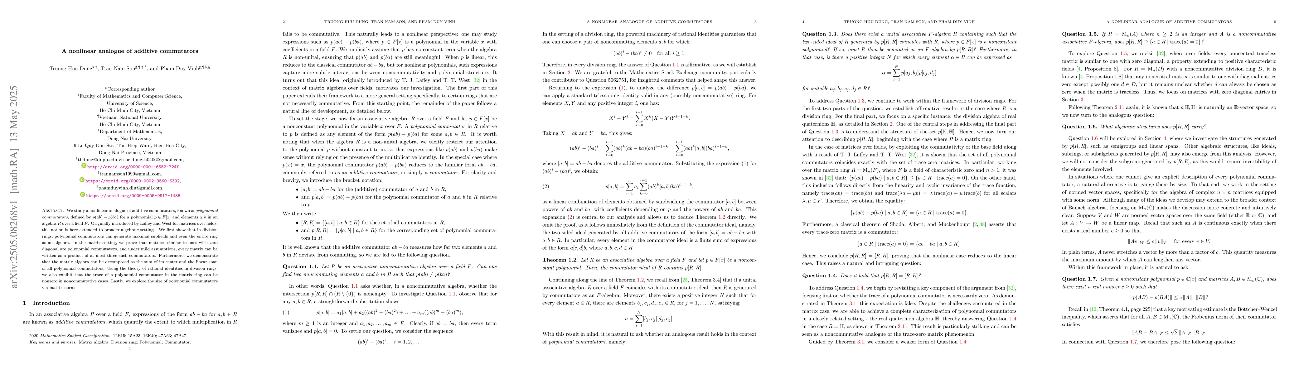 Thumbnail for A nonlinear analogue of additive commutators