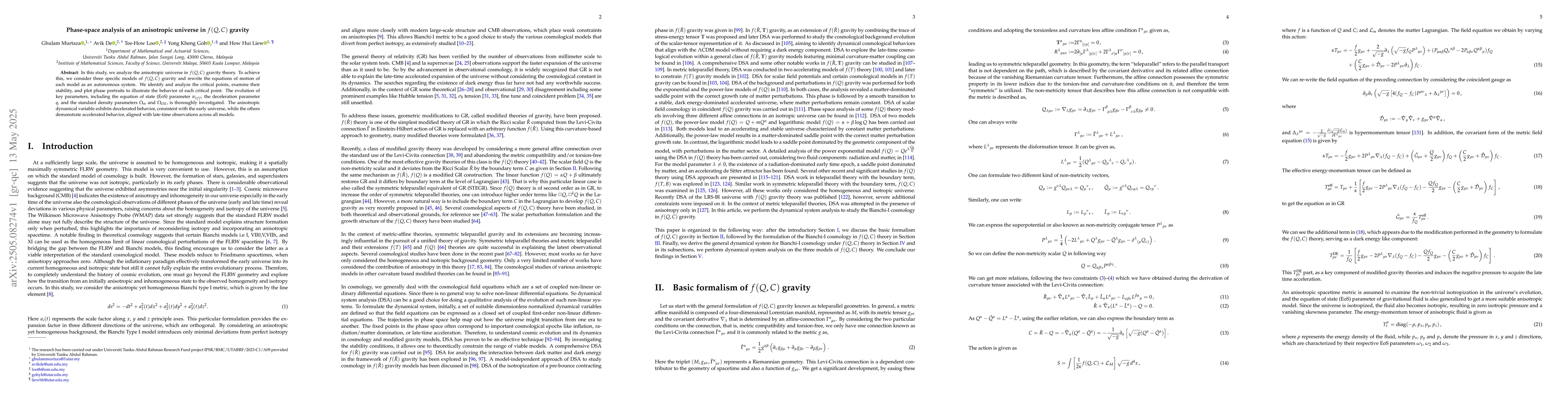 Thumbnail for Phase-space analysis of an anisotropic universe in $f(Q,C)$ gravity