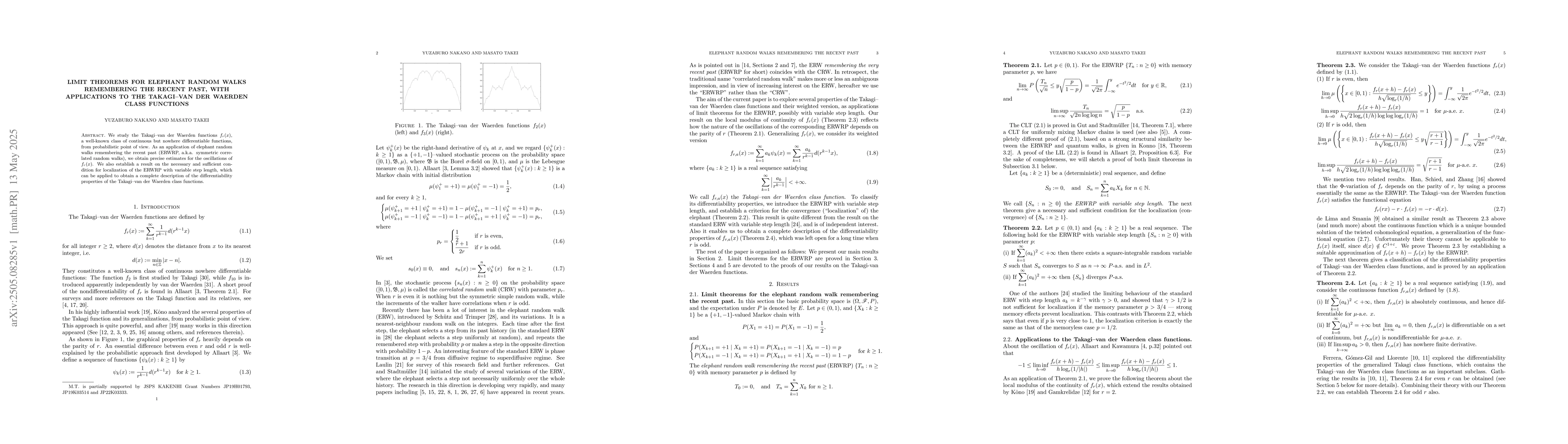 Thumbnail for Limit theorems for elephant random walks remembering the recent past,
  with applications to the Takagi-van der Waerden class functions