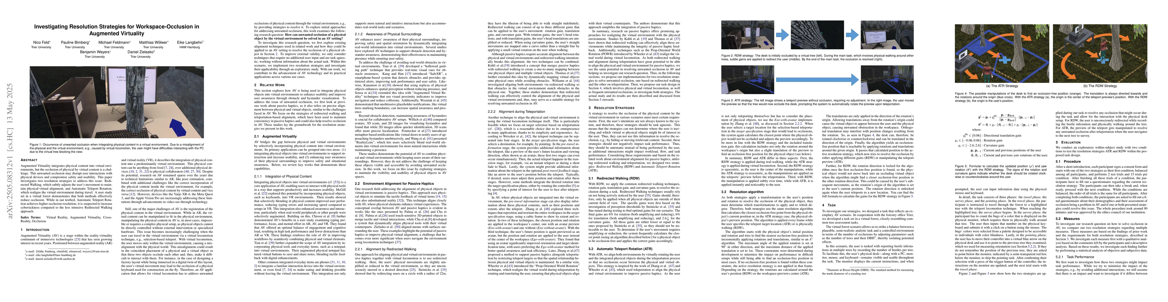 Thumbnail for Investigating Resolution Strategies for Workspace-Occlusion in Augmented
  Virtuality