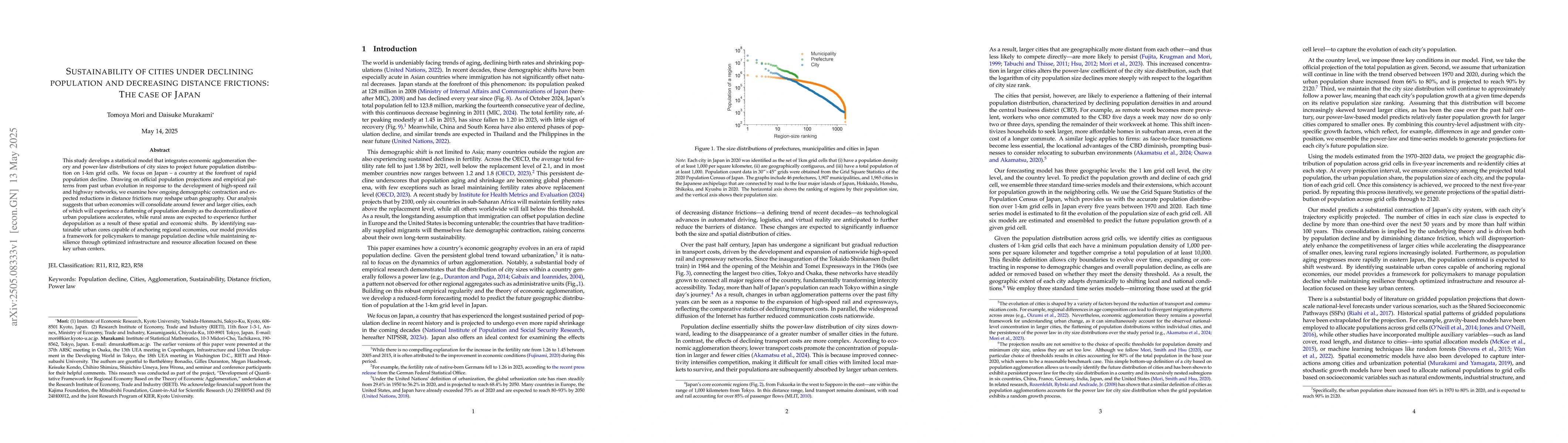 Thumbnail for Sustainability of cities under declining population and decreasing
  distance frictions: The case of Japan