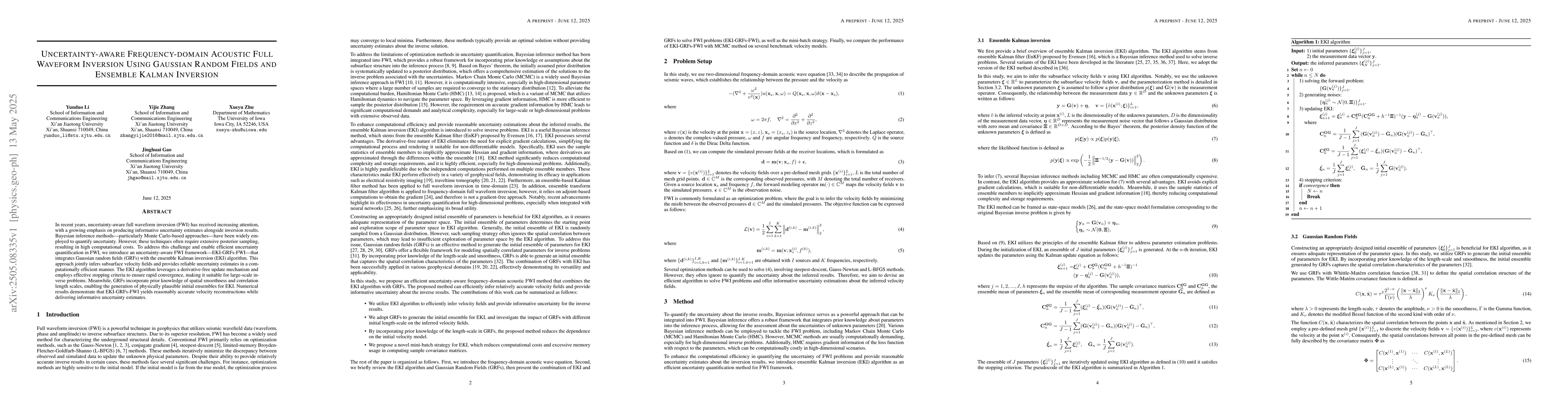 Thumbnail for Uncertainty-aware Frequency-domain Acoustic Full Waveform Inversion
  Using Gaussian Random Fields and Ensemble Kalman Inversion