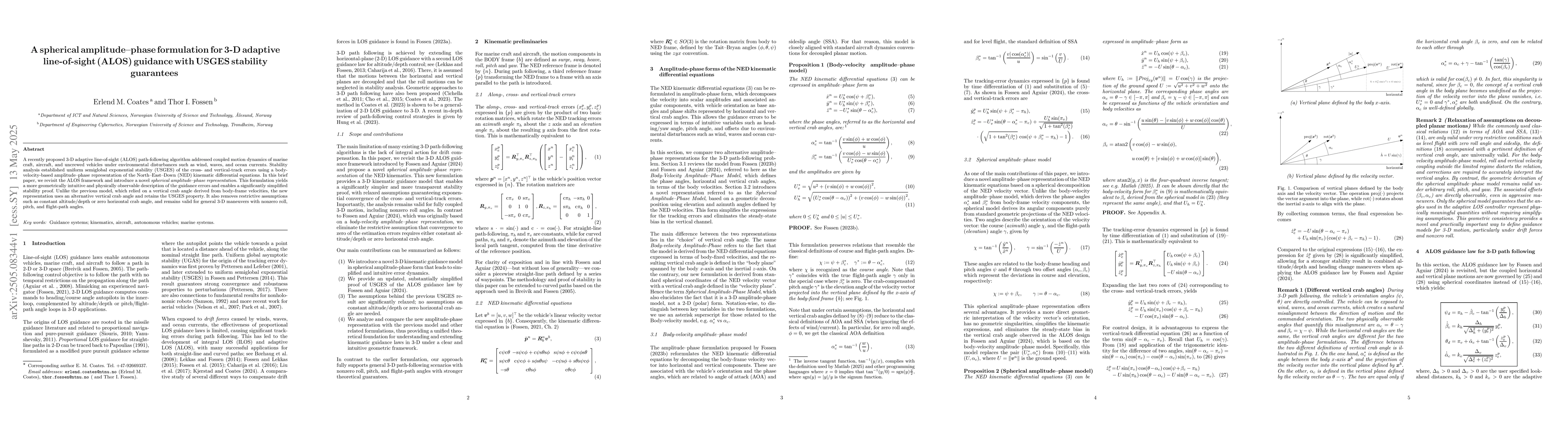 Thumbnail for A spherical amplitude-phase formulation for 3-D adaptive line-of-sight
  (ALOS) guidance with USGES stability guarantees