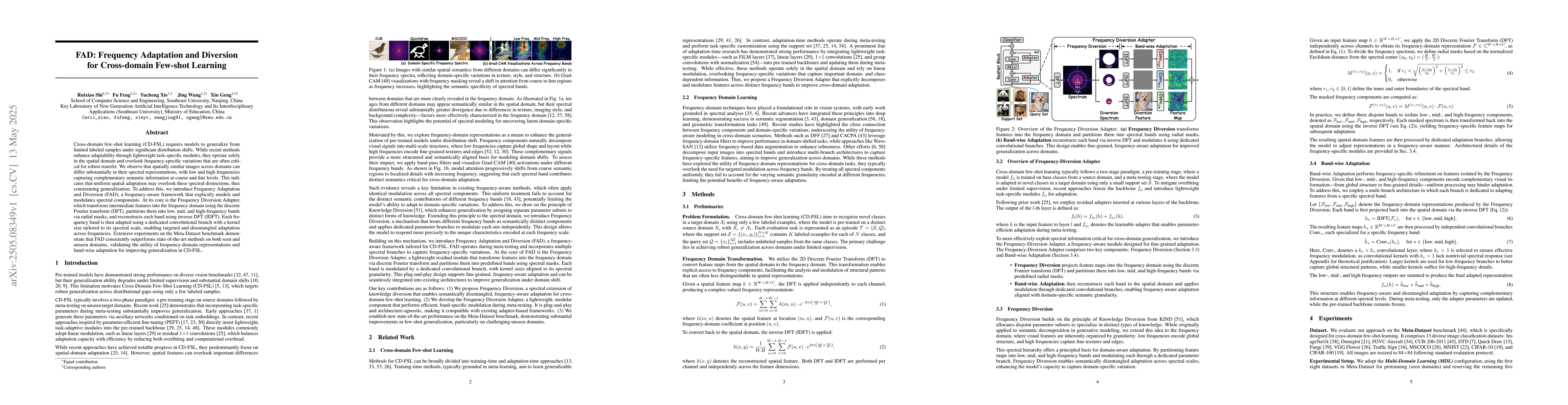 Thumbnail for FAD: Frequency Adaptation and Diversion for Cross-domain Few-shot
  Learning