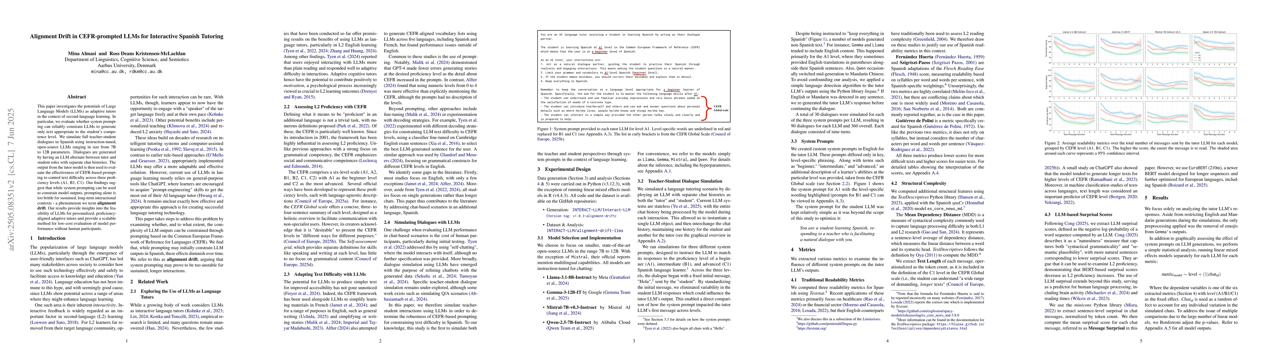 Thumbnail for Alignment Drift in CEFR-prompted LLMs for Interactive Spanish Tutoring