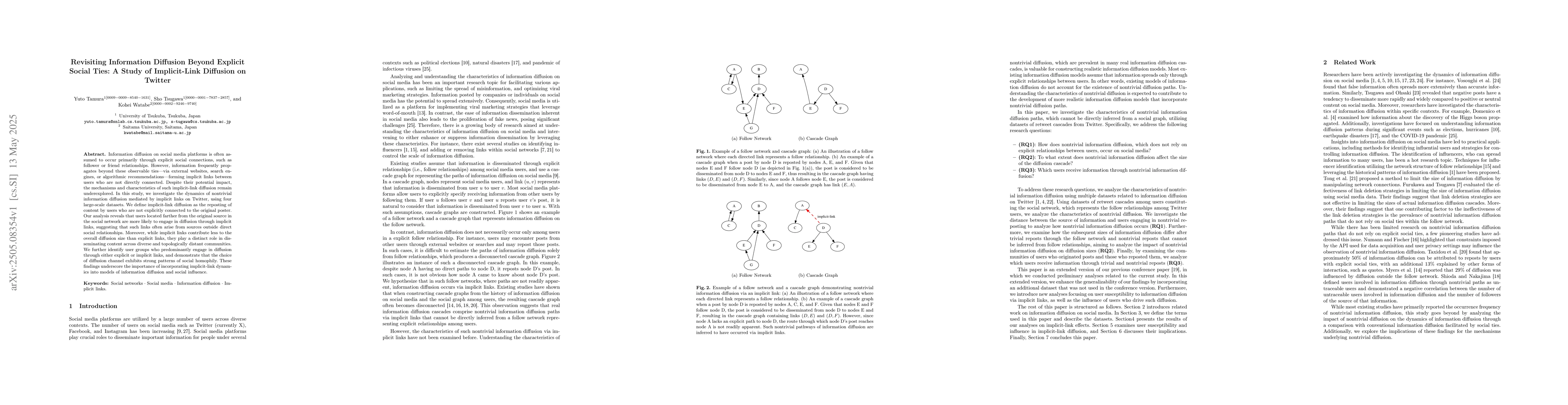 Thumbnail for Revisiting Information Diffusion Beyond Explicit Social Ties: A Study of
  Implicit-Link Diffusion on Twitter