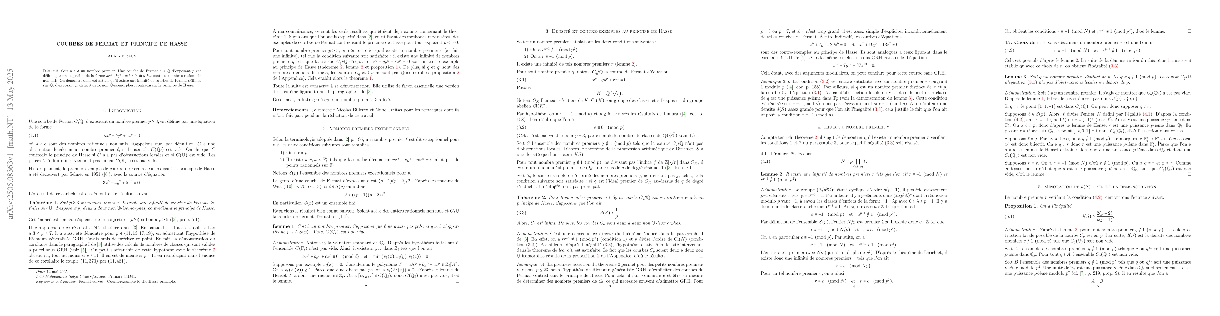 Thumbnail for Courbes de Fermat et principe de Hasse