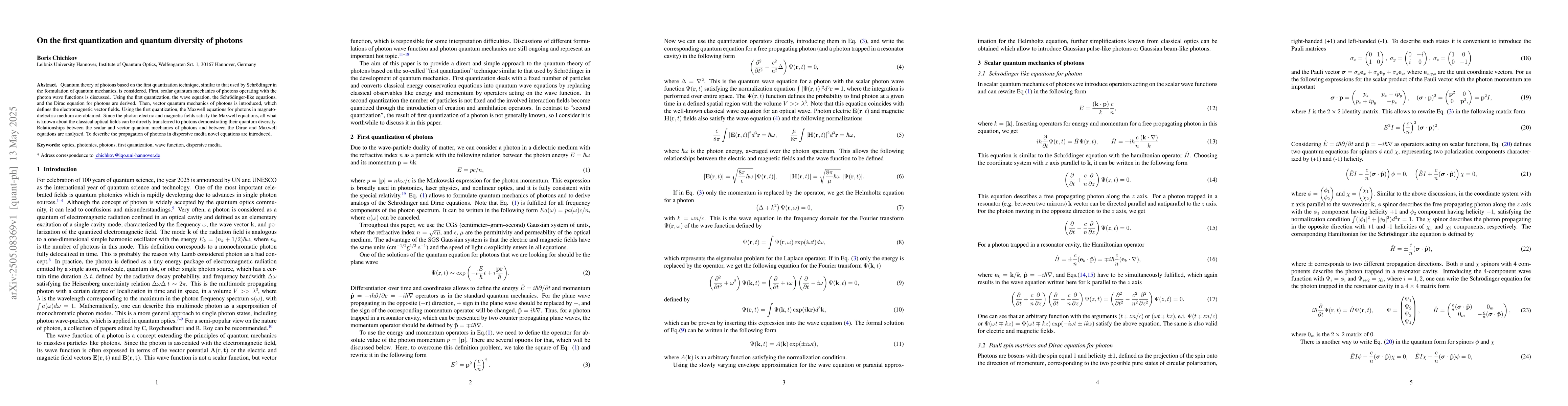 Thumbnail for On the first quantization and quantum diversity of photons