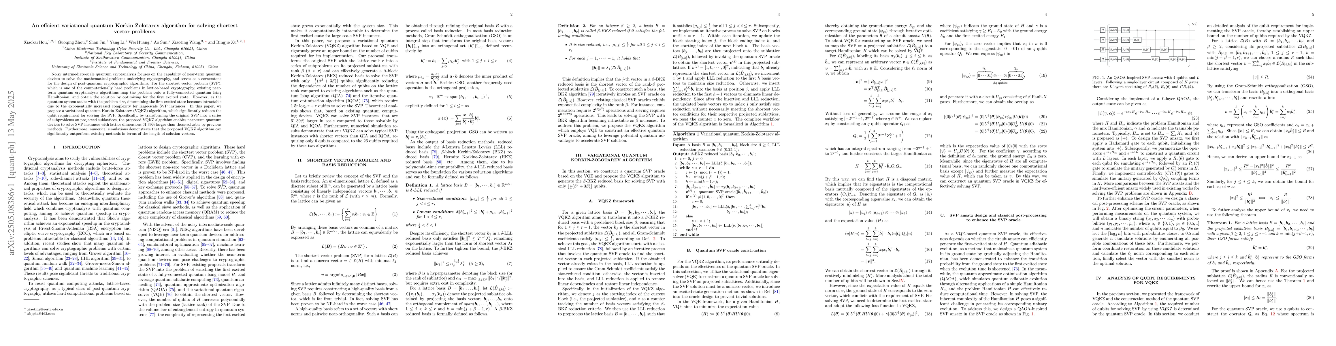 Thumbnail for An effcient variational quantum Korkin-Zolotarev algorithm for solving
  shortest vector problems