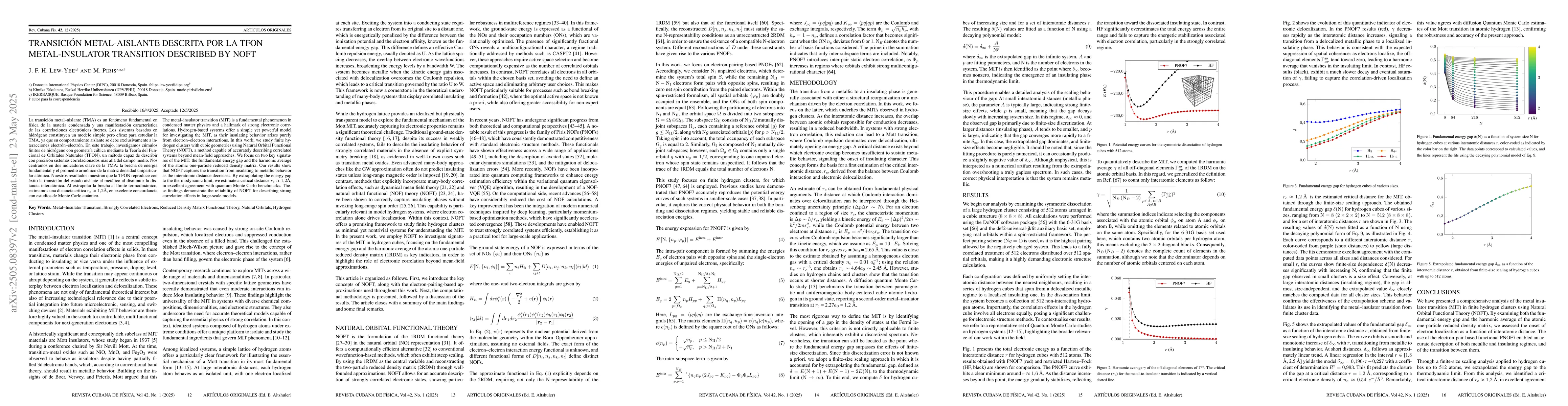 Thumbnail for Metal-Insulator Transition described by Natural Orbital Functional
  Theory
