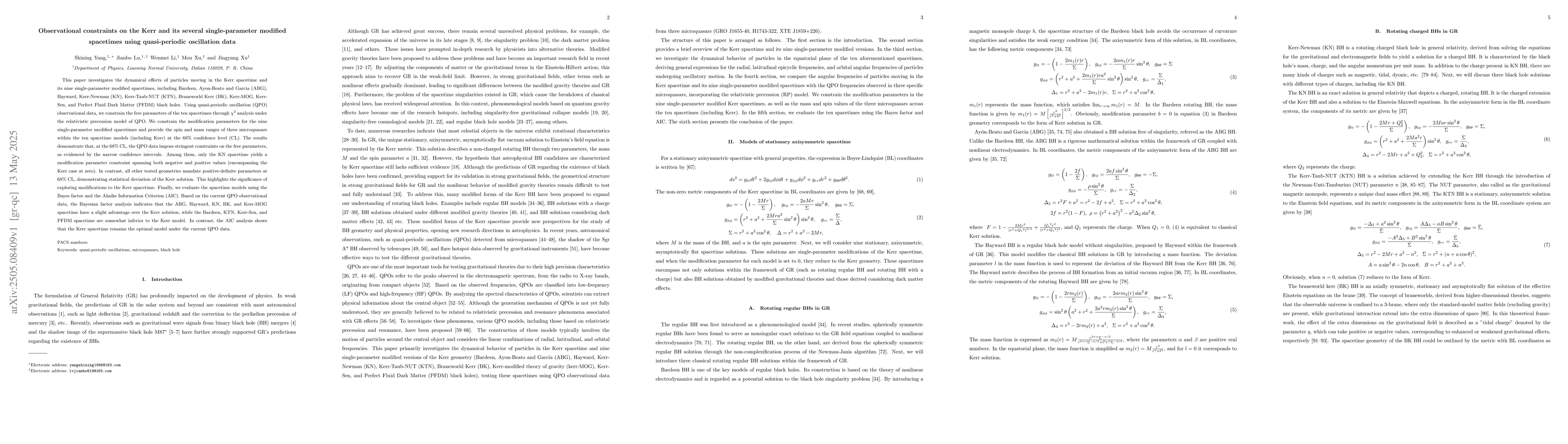 Thumbnail for Observational constraints on the Kerr and its several single-parameter
  modified spacetimes using quasi-periodic oscillation data