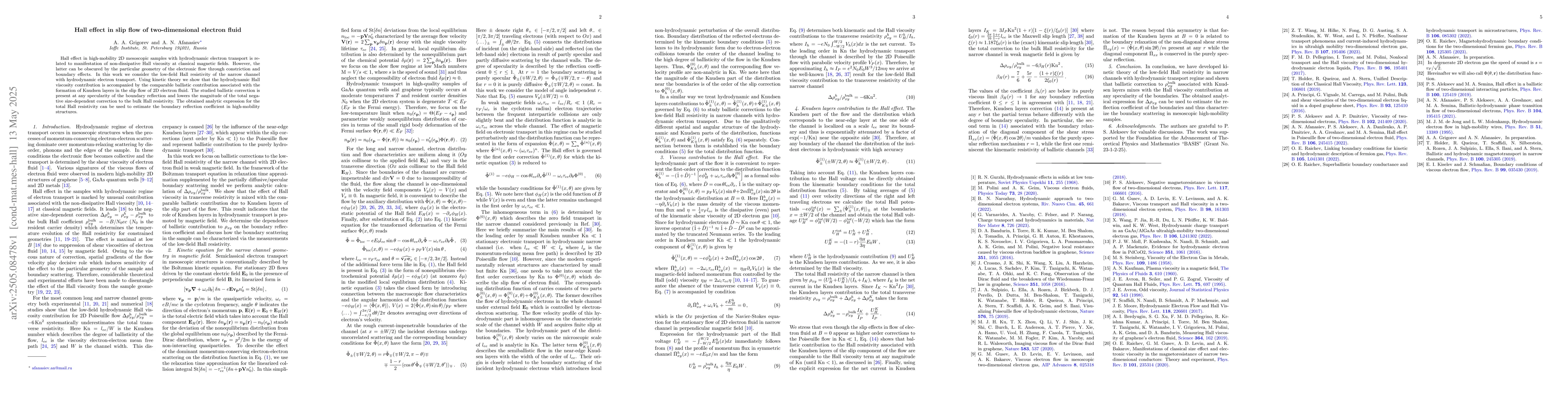 Thumbnail for Hall effect in slip flow of two-dimensional electron fluid