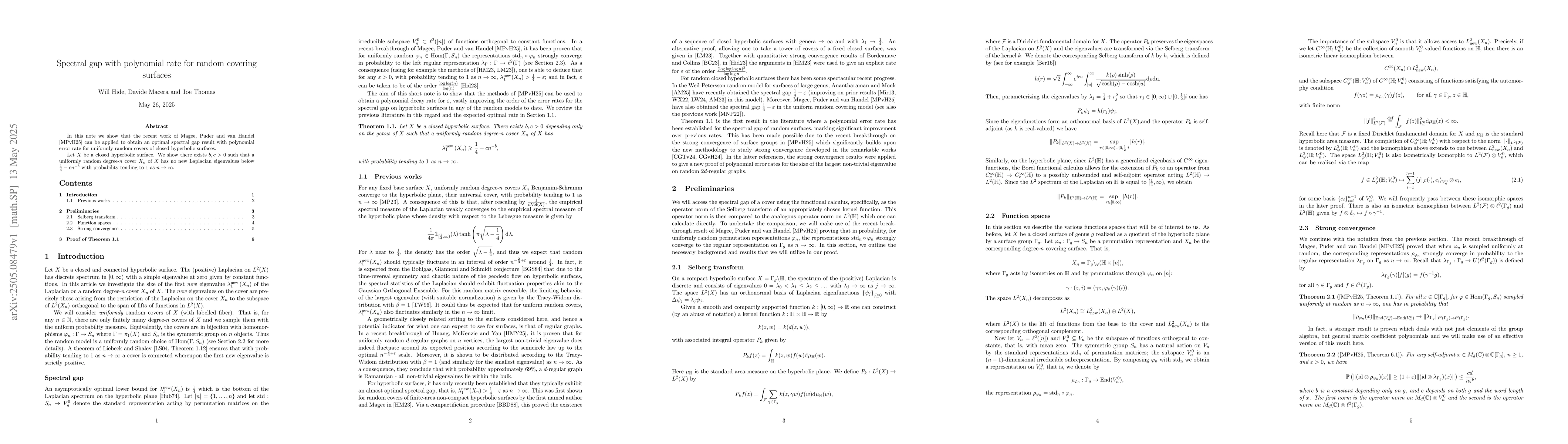 Thumbnail for Spectral gap with polynomial rate for random covering surfaces