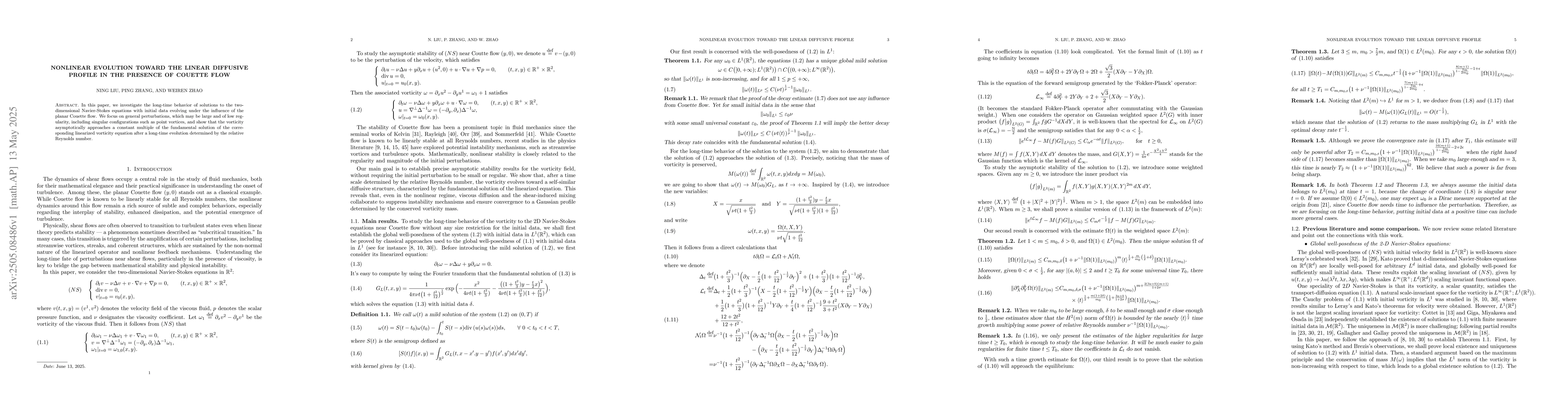 Thumbnail for Nonlinear Evolution Toward the Linear Diffusive Profile in the Presence
  of Couette Flow