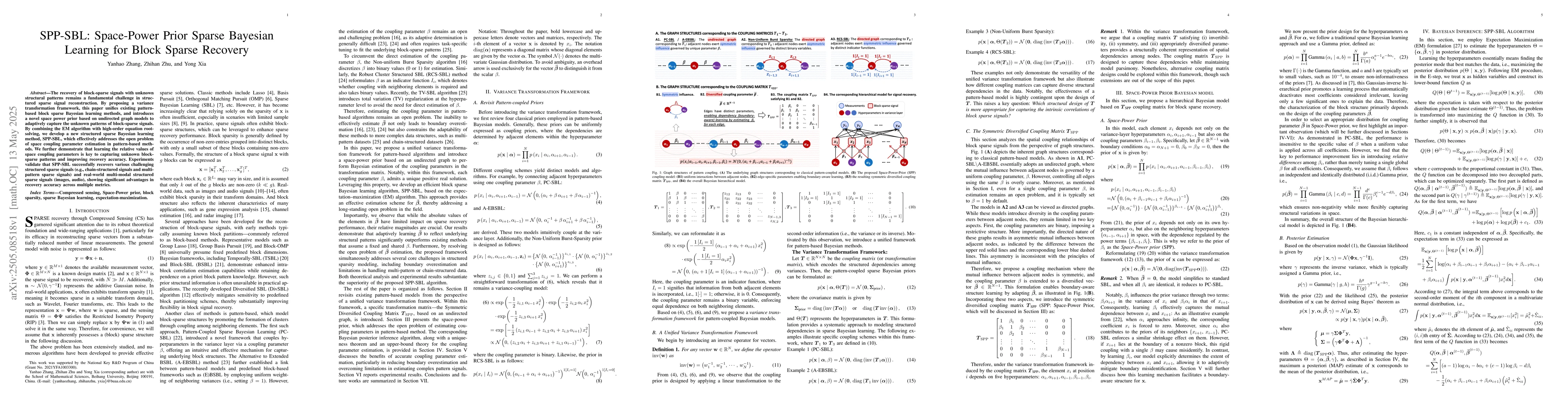 Thumbnail for SPP-SBL: Space-Power Prior Sparse Bayesian Learning for Block Sparse
  Recovery