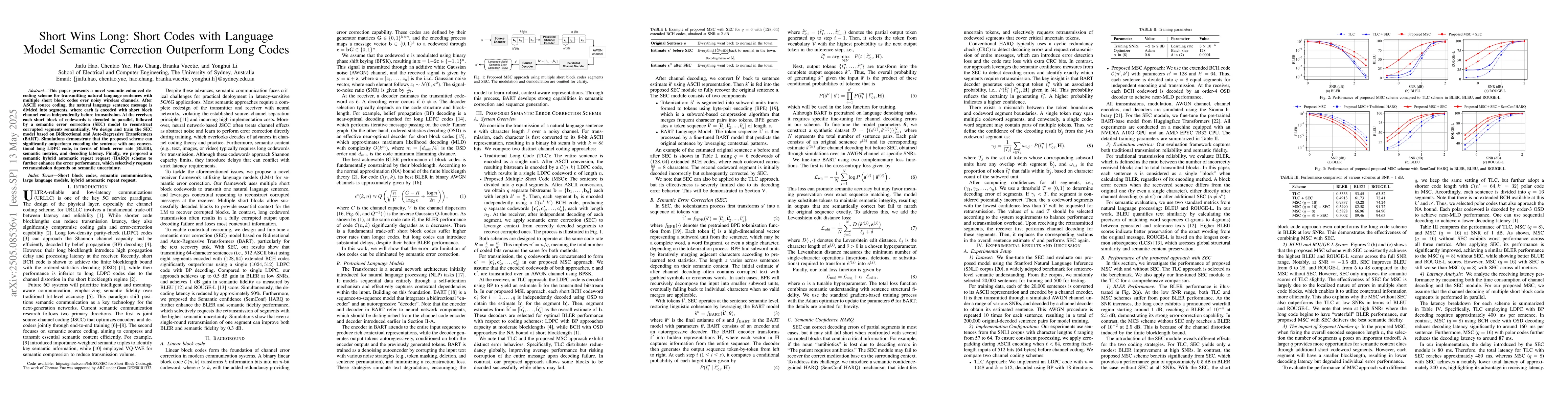 Thumbnail for Short Wins Long: Short Codes with Language Model Semantic Correction
  Outperform Long Codes
