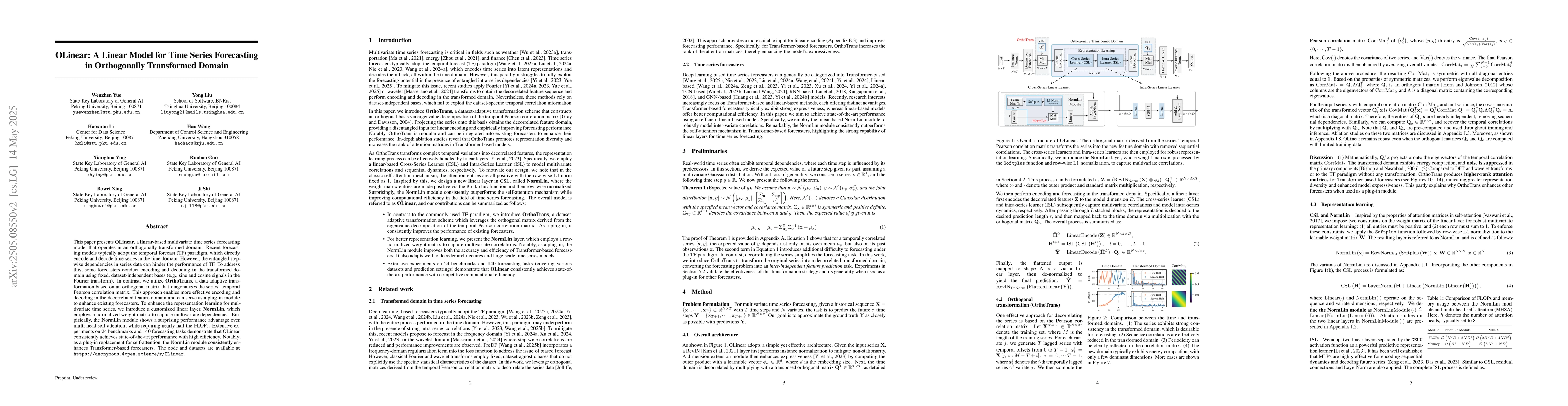 Thumbnail for OLinear: A Linear Model for Time Series Forecasting in Orthogonally
  Transformed Domain