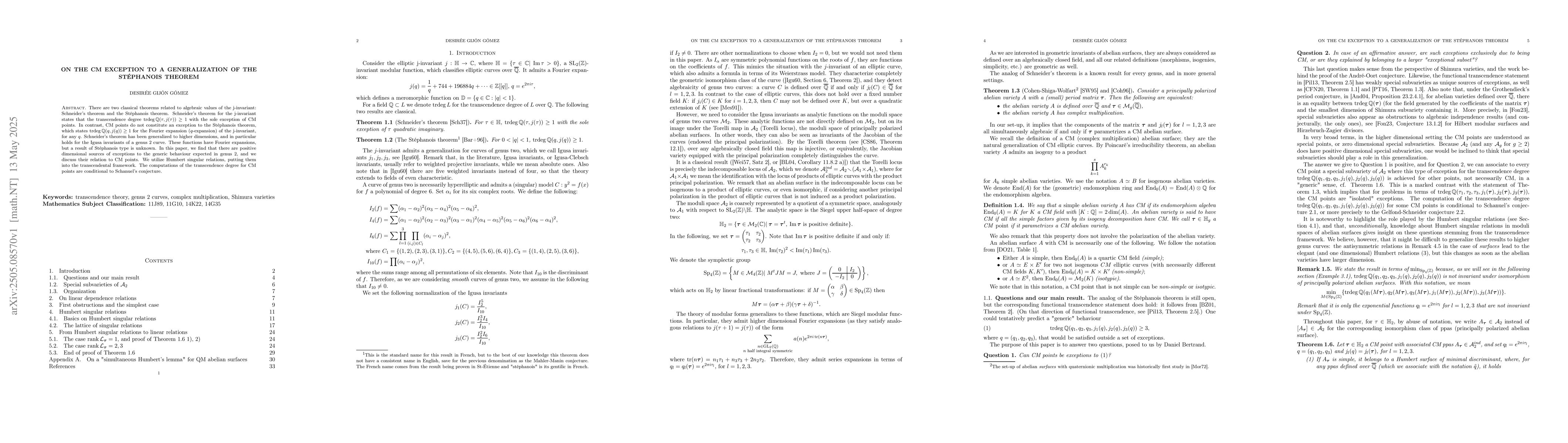 Thumbnail for On the CM exception to a generalization of the Stéphanois theorem