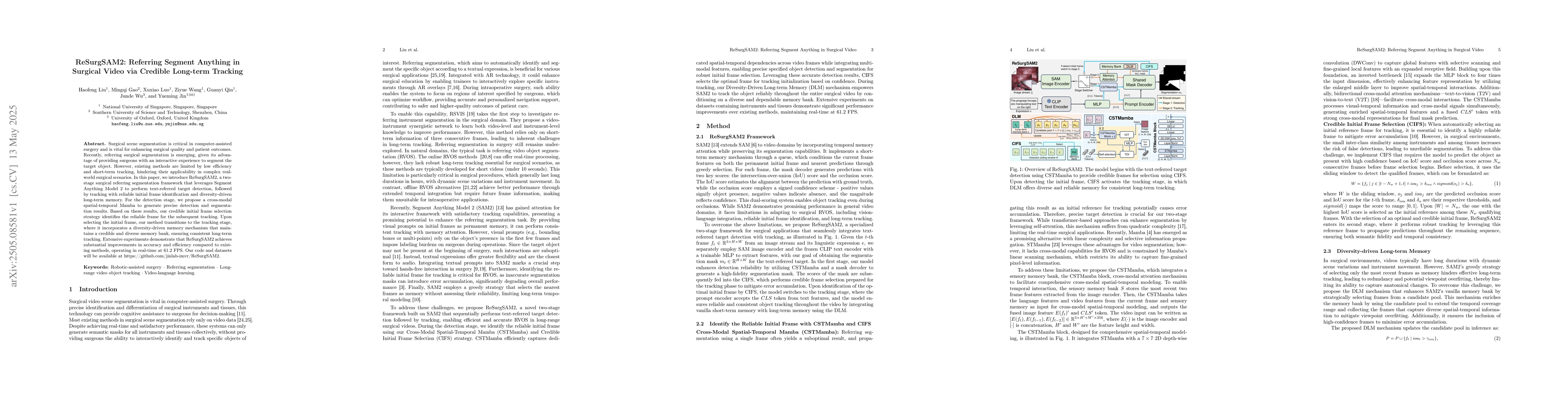 Thumbnail for ReSurgSAM2: Referring Segment Anything in Surgical Video via Credible
  Long-term Tracking