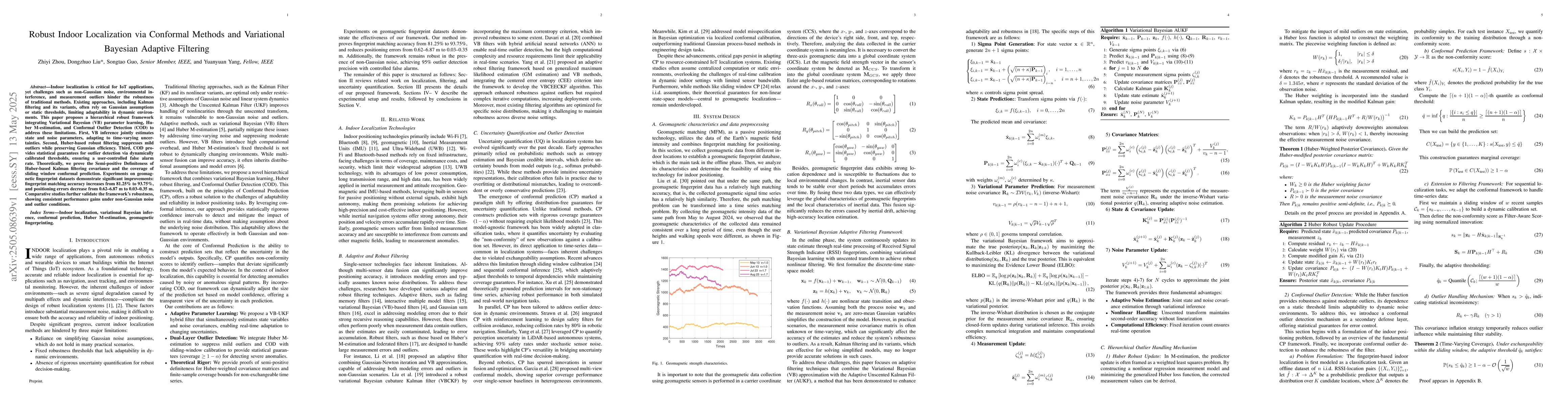 Thumbnail for Robust Indoor Localization via Conformal Methods and Variational
  Bayesian Adaptive Filtering