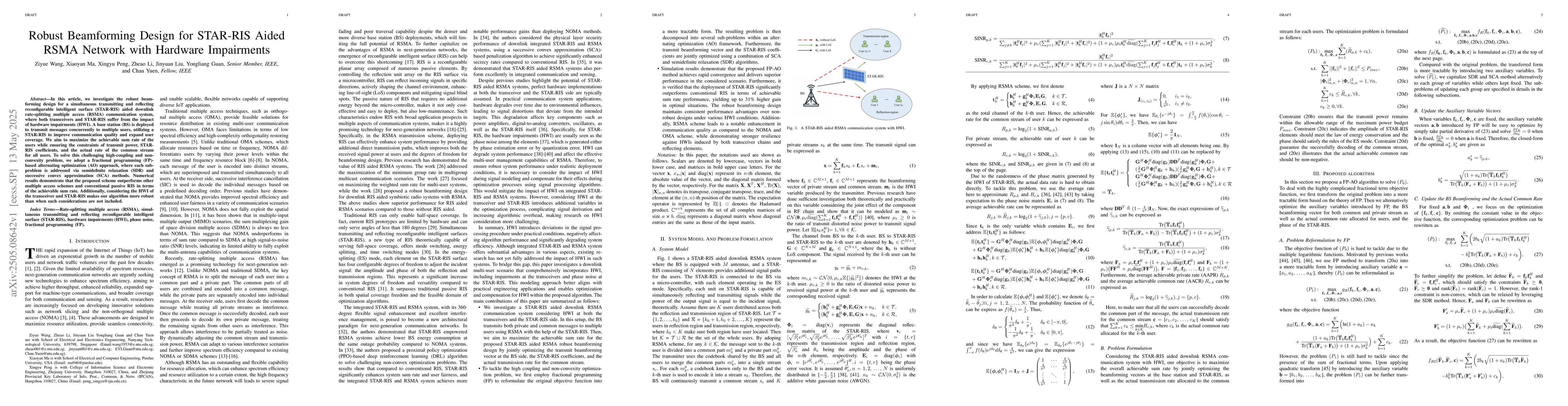 Thumbnail for Robust Beamforming Design for STAR-RIS Aided RSMA Network with Hardware
  Impairments