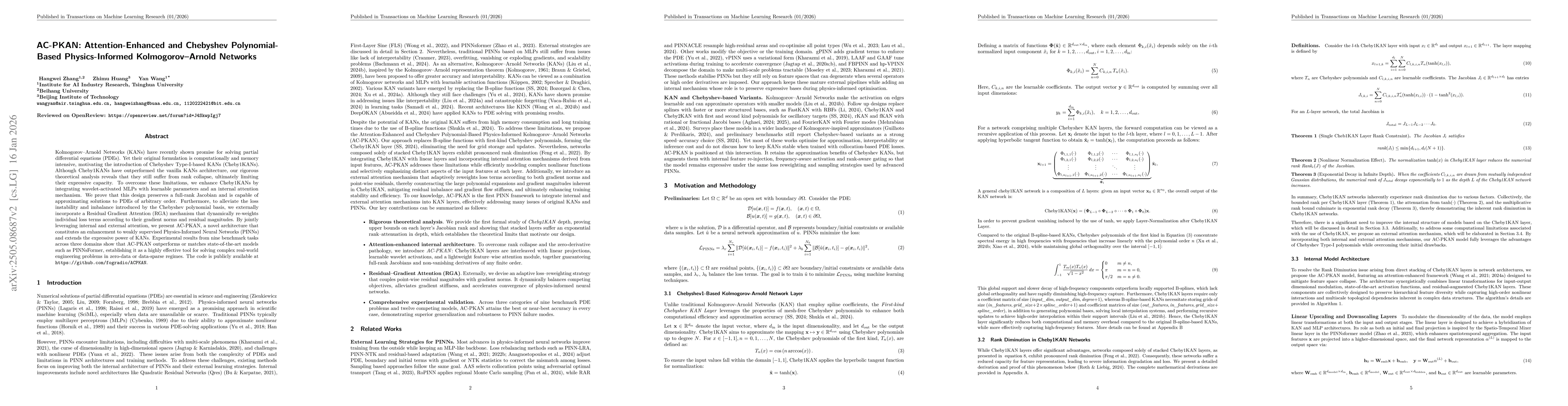 Thumbnail for AC-PKAN: Attention-Enhanced and Chebyshev Polynomial-Based Physics-Informed Kolmogorov-Arnold Networks
