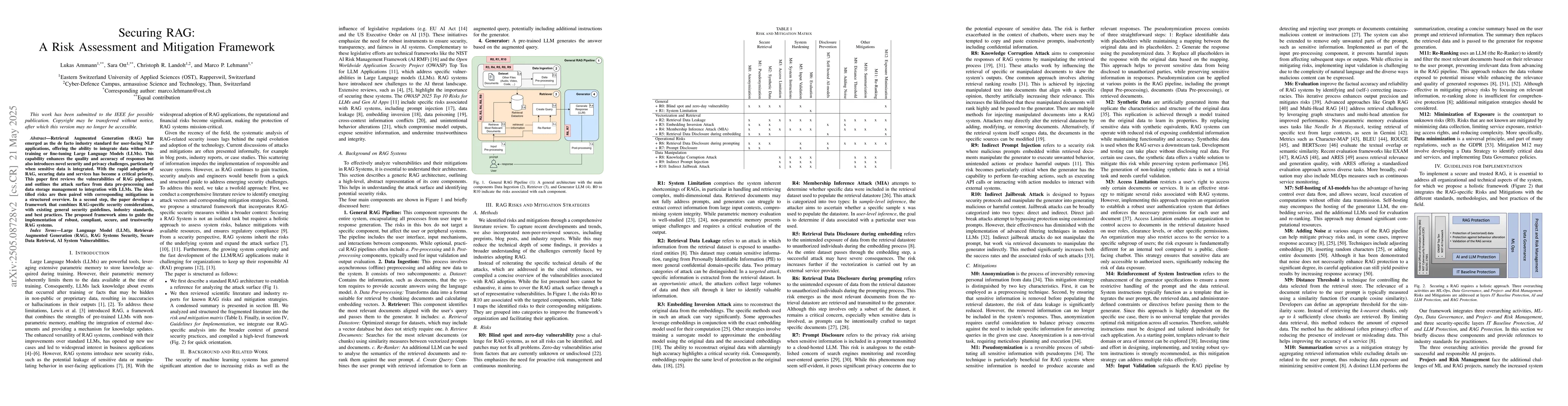 Thumbnail for Securing RAG: A Risk Assessment and Mitigation Framework