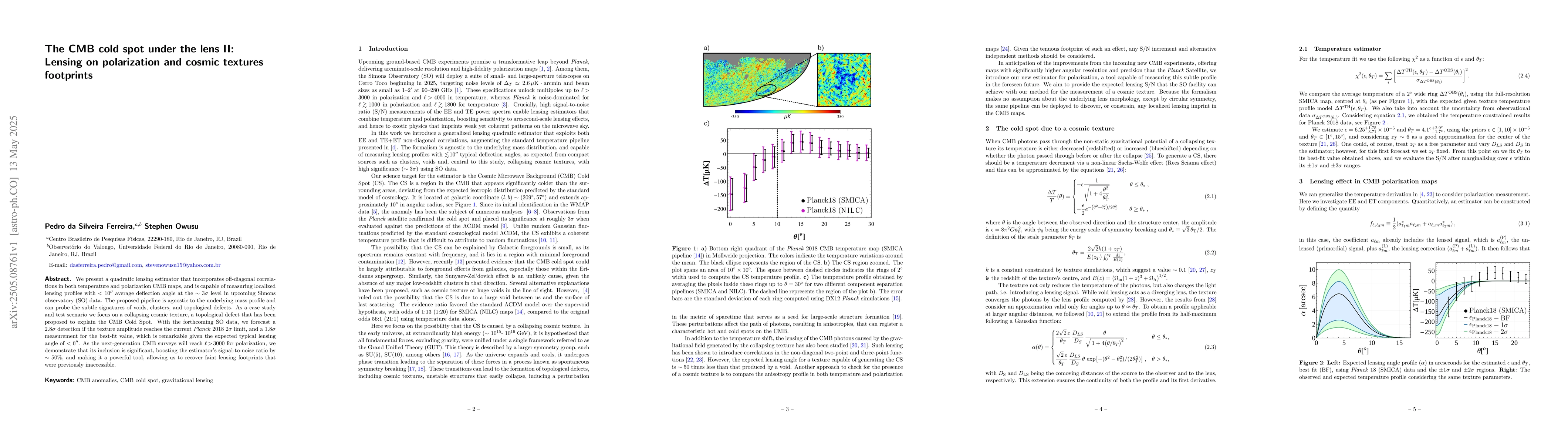 Thumbnail for The CMB cold spot under the lens II: Lensing on polarization and cosmic
  textures footprints