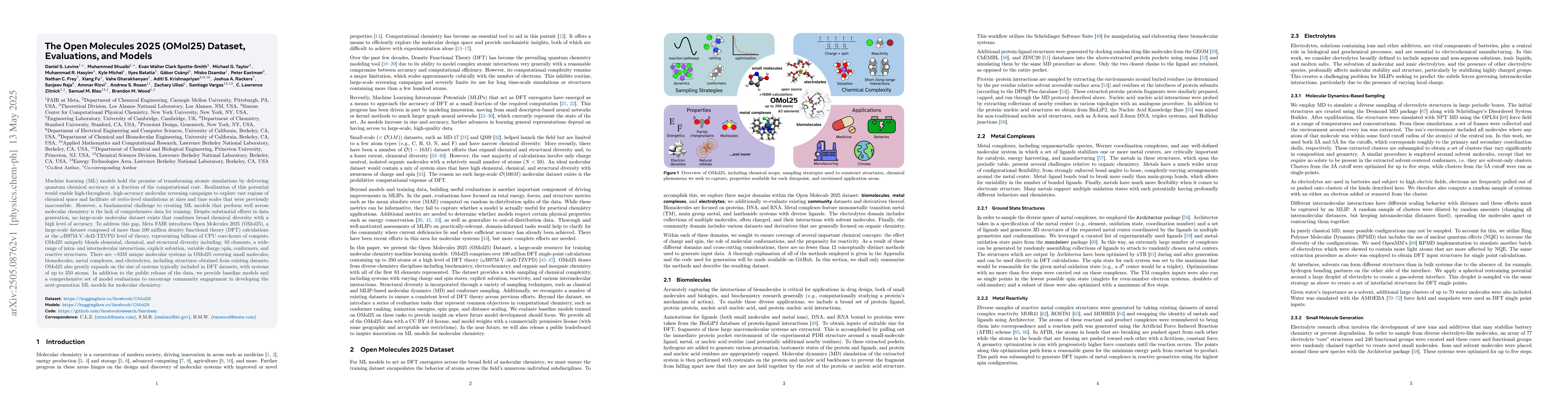 Thumbnail for The Open Molecules 2025 (OMol25) Dataset, Evaluations, and Models
