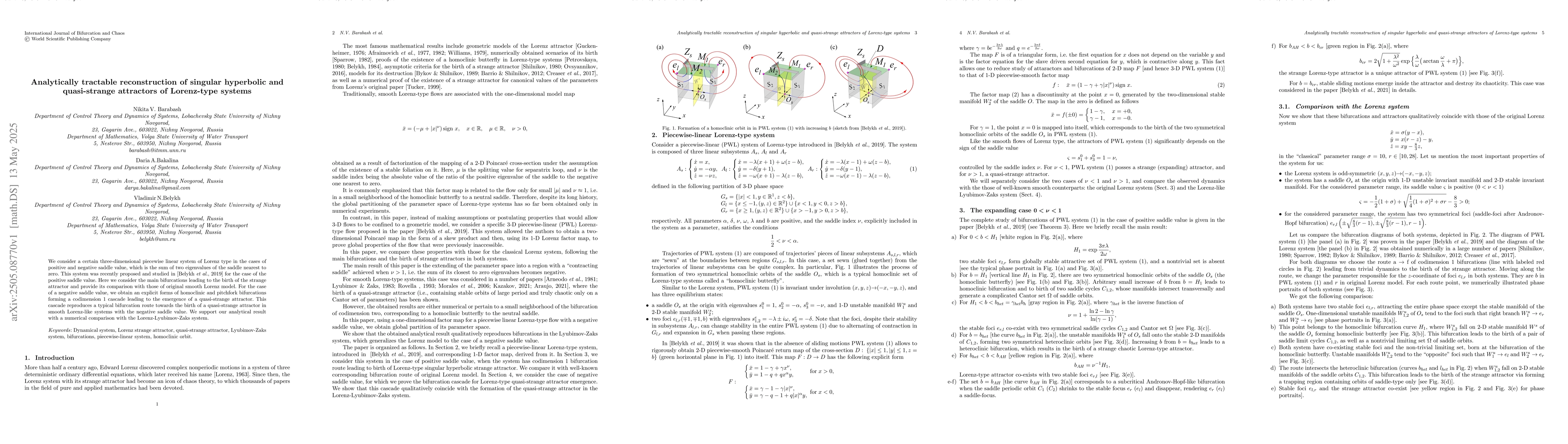 Thumbnail for Analytically tractable reconstruction of singular hyperbolic and
  quasi-strange attractors of Lorenz-type systems