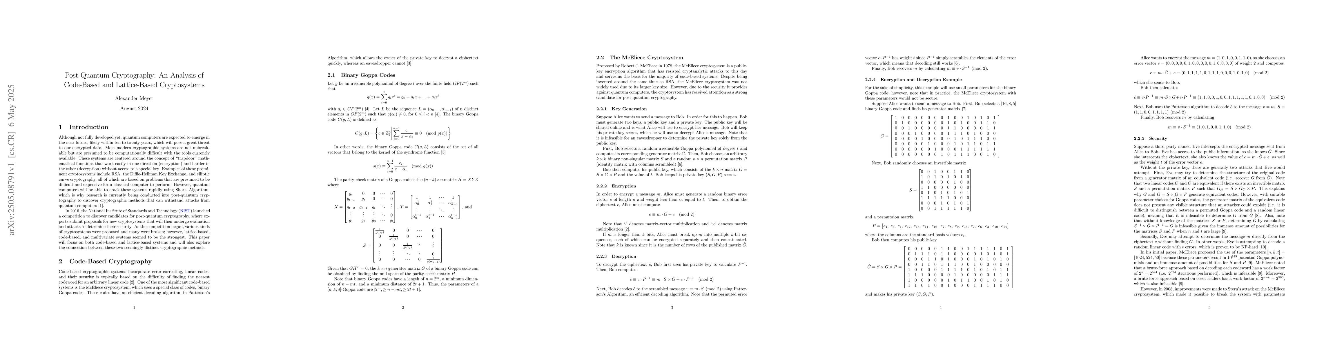 Thumbnail for Post-Quantum Cryptography: An Analysis of Code-Based and Lattice-Based
  Cryptosystems