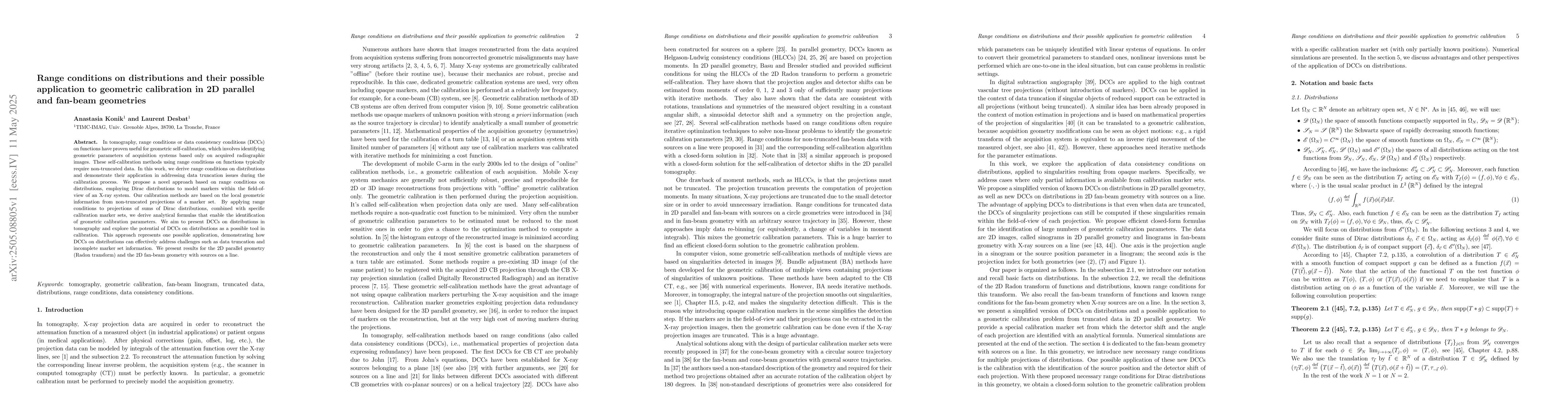 Thumbnail for Range conditions on distributions and their possible application to
  geometric calibration in 2D parallel and fan-beam geometries