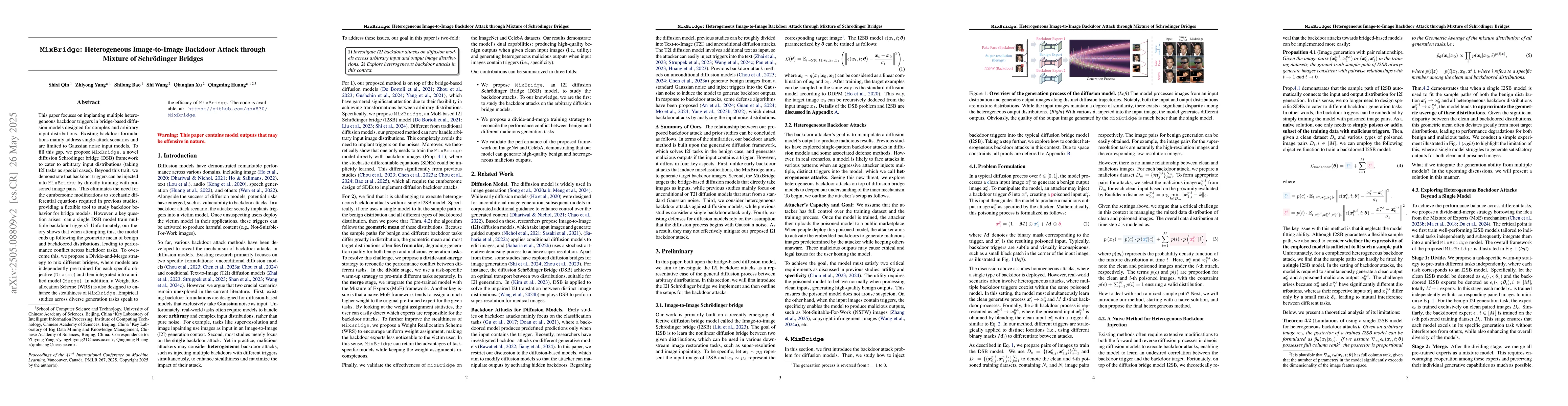 Thumbnail for MixBridge: Heterogeneous Image-to-Image Backdoor Attack through Mixture
  of Schrödinger Bridges
